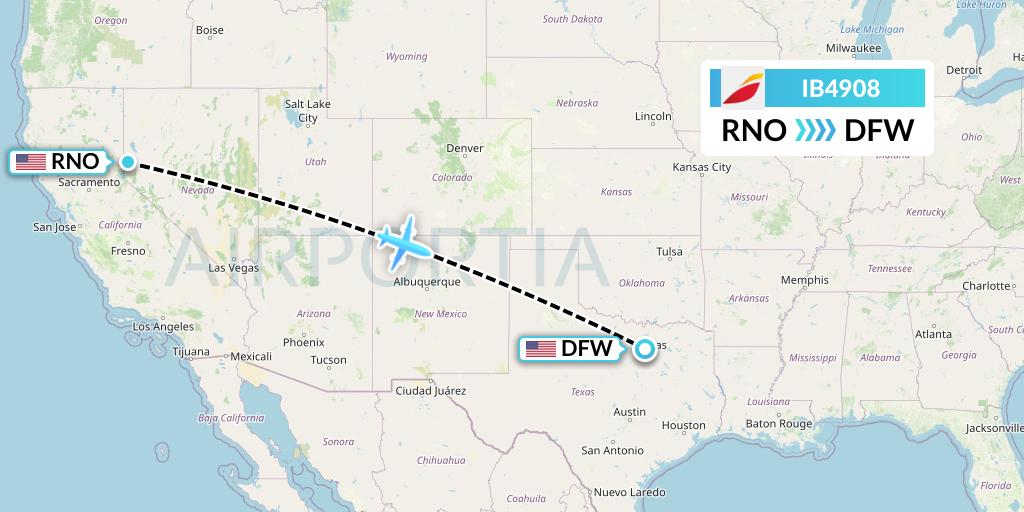 IB4908 Iberia Flight Map: Reno to Dallas