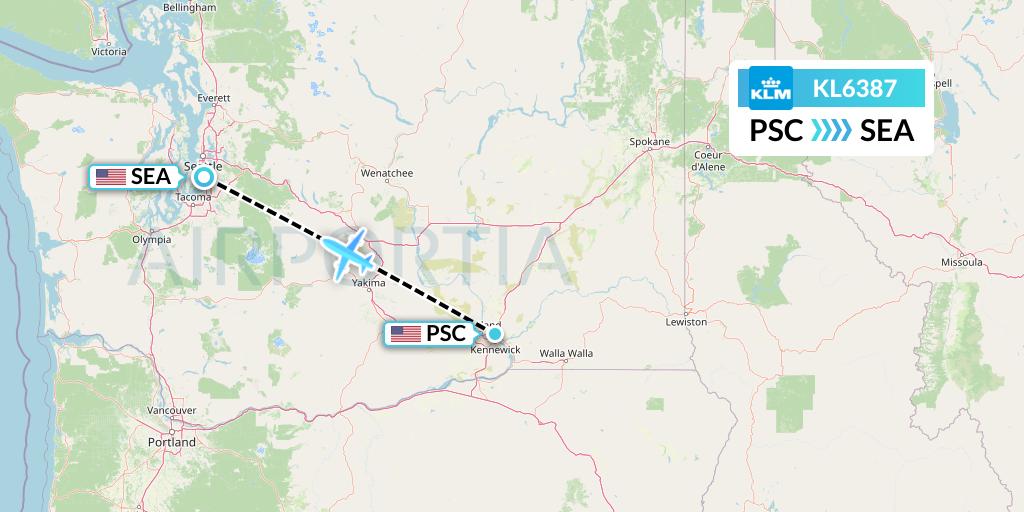 KL6387 KLM Flight Map: Pasco to Seattle