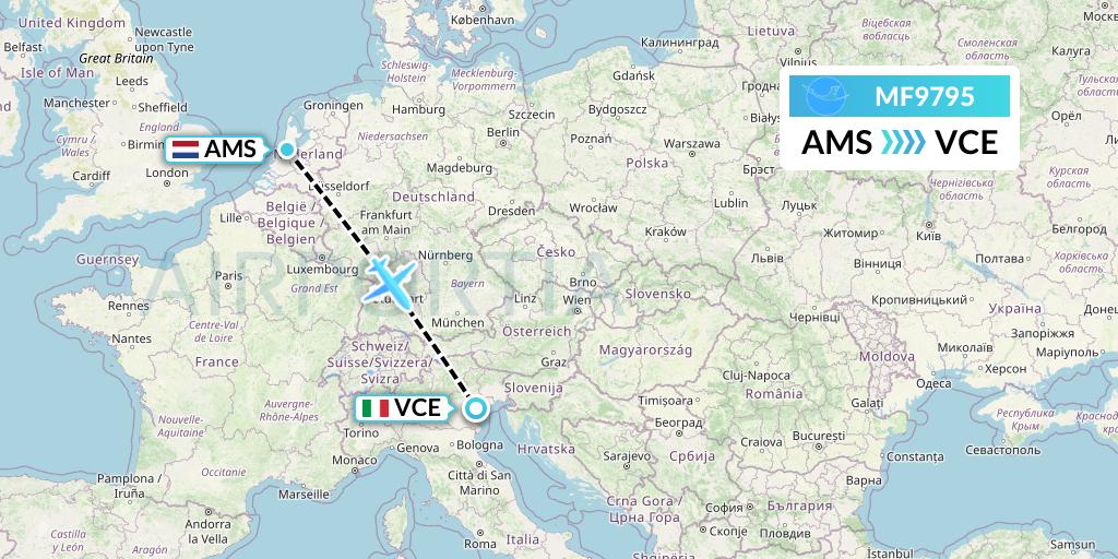 MF9795 Xiamen Airlines Flight Map: Amsterdam to Venice