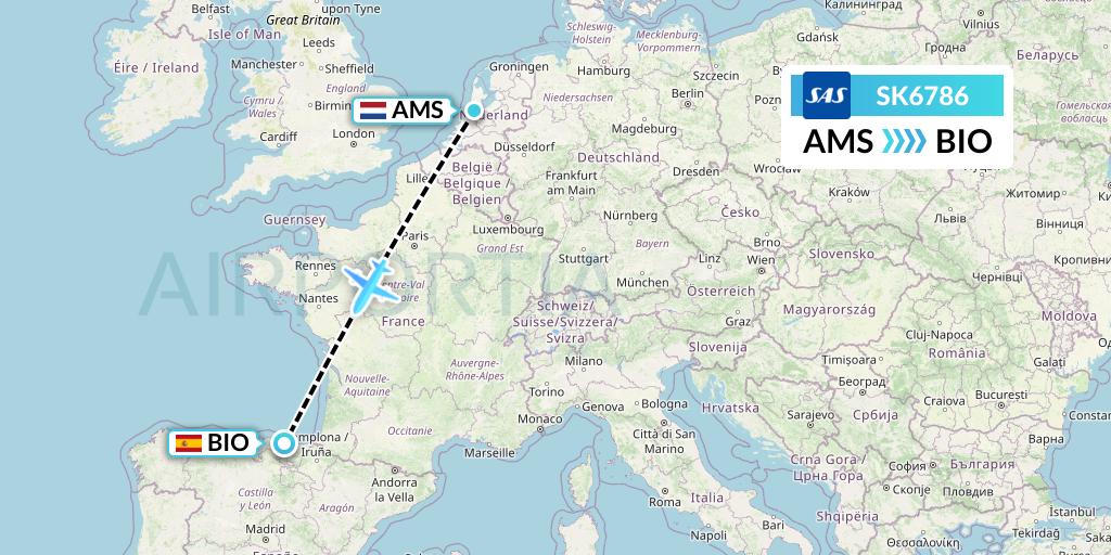 SK6786 SAS Flight Map: Amsterdam to Bilbao