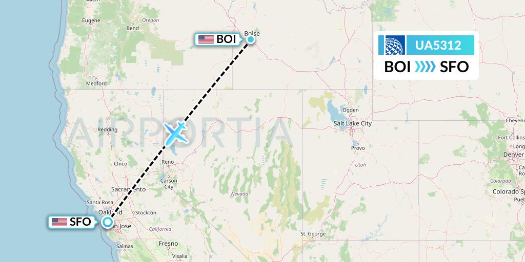 UA5312 United Airlines Flight Map: Boise to San Francisco