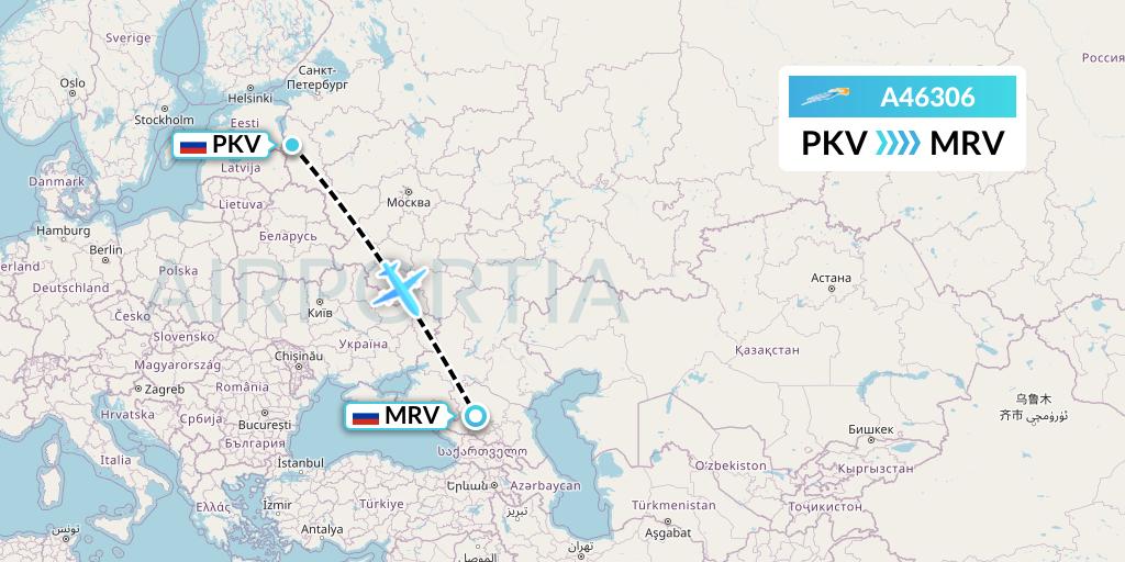 A46306 Azimuth Airlines Flight Map: Pskov to Mineralnye Vody