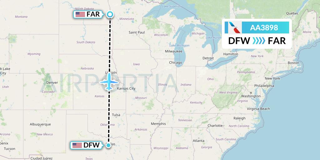 AA3898 American Airlines Flight Map: Dallas to Fargo