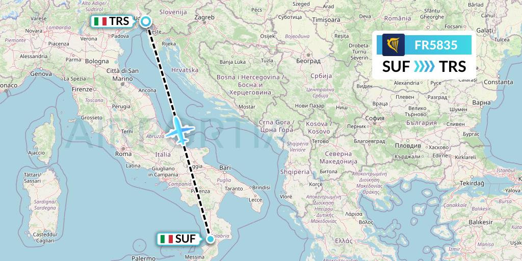 FR5835 Ryanair Flight Map: Lamezia Terme to Trieste