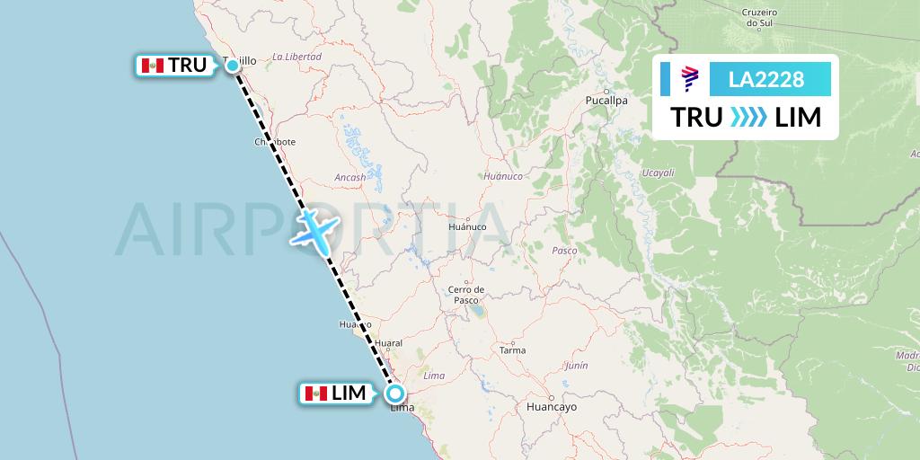 LA2228 LAN Airlines Flight Map: Trujillo to Lima