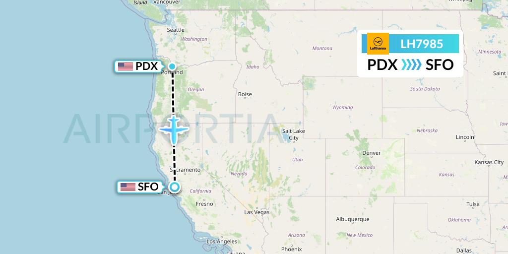LH7985 Lufthansa Flight Map: Portland to San Francisco