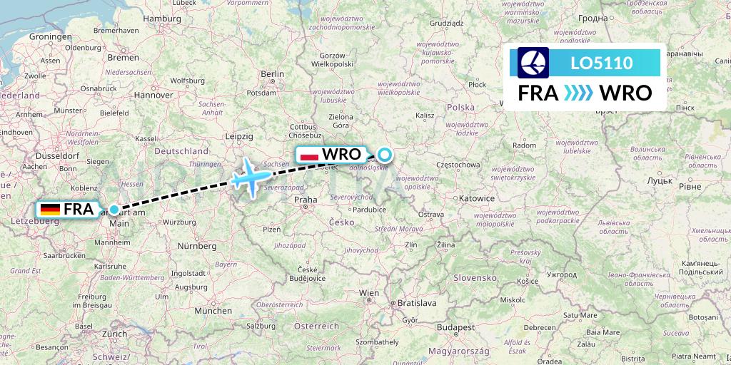 LO5110 LOT Flight Map: Frankfurt to Wroclaw