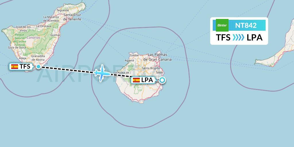 NT842 Binter Canarias Flight Map: Tenerife to Las Palmas