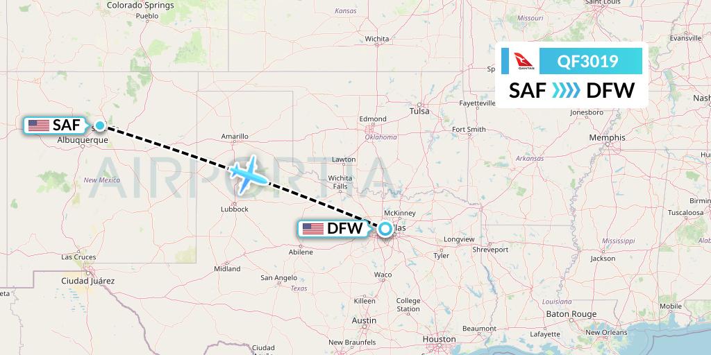 QF3019 Qantas Flight Map: Santa Fe to Dallas