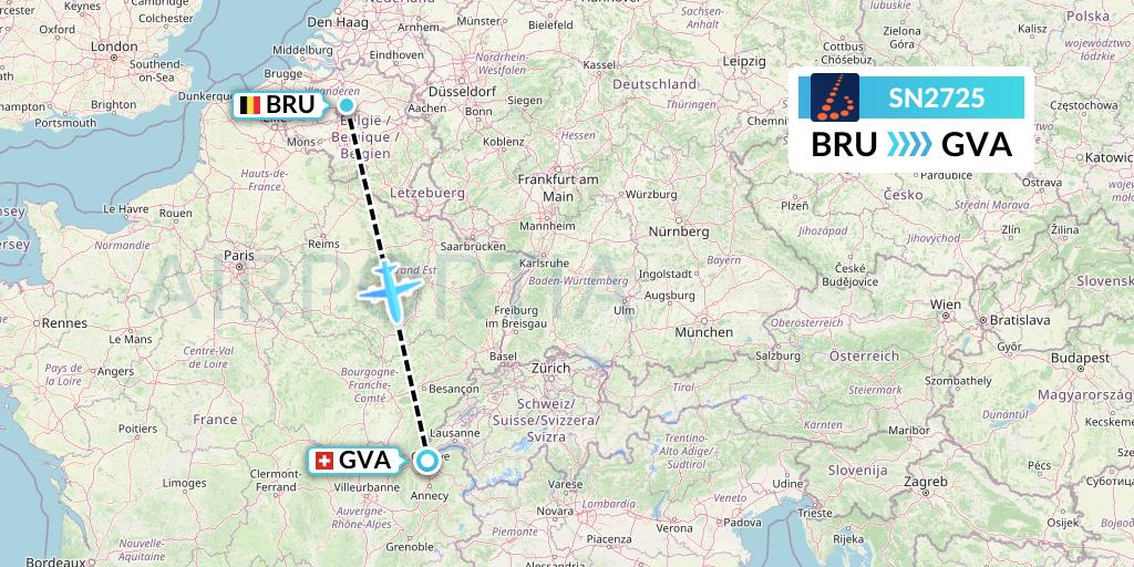 SN2725 Brussels Airlines Flight Map: Brussels to Geneva