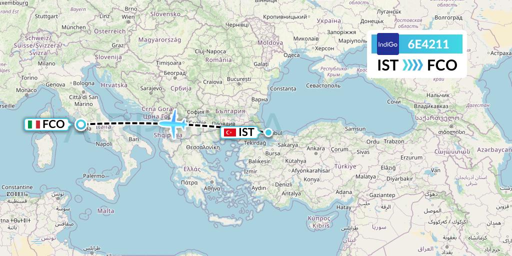 6E4211 IndiGo Airlines Flight Map: Istanbul to Rome