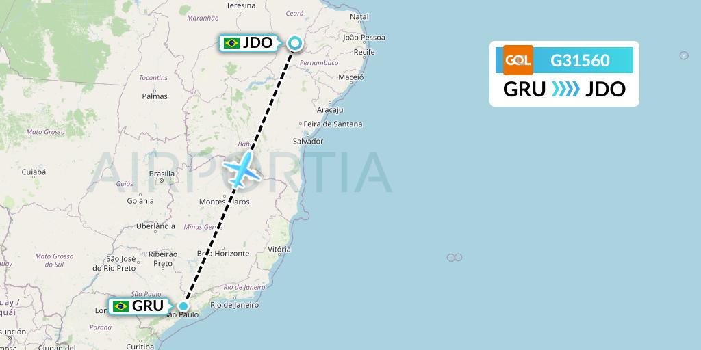 G31560 GOL Transportes Aeros Flight Map: Sao Paulo to Juazeiro Do Norte