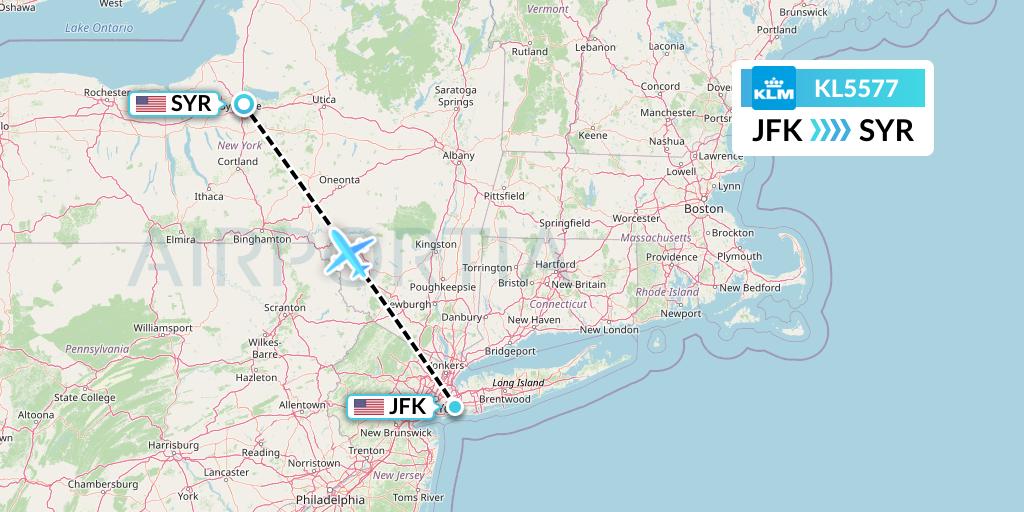 KL5577 KLM Flight Map: New York to Syracuse