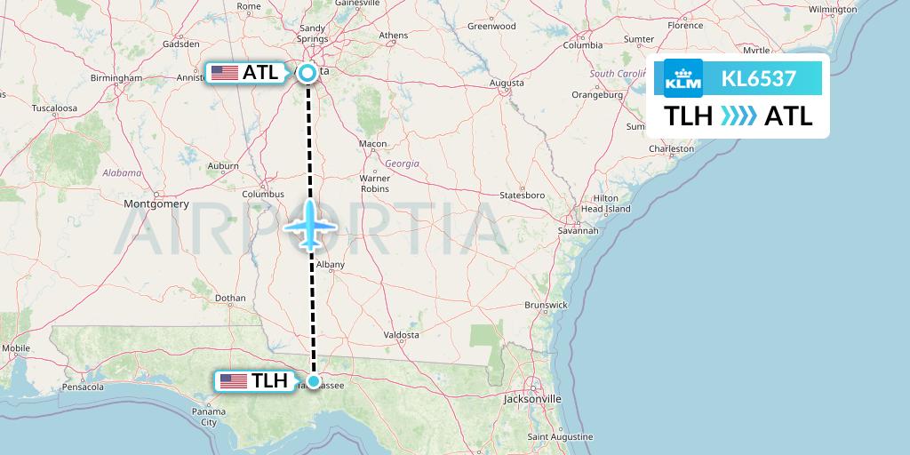 KL6537 KLM Flight Map: Tallahassee to Atlanta