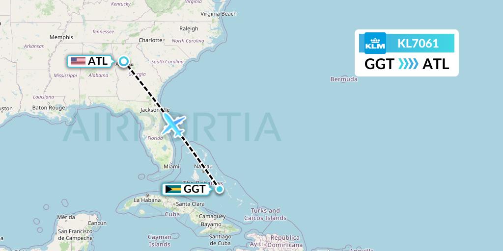 KL7061 KLM Flight Map: George Town to Atlanta