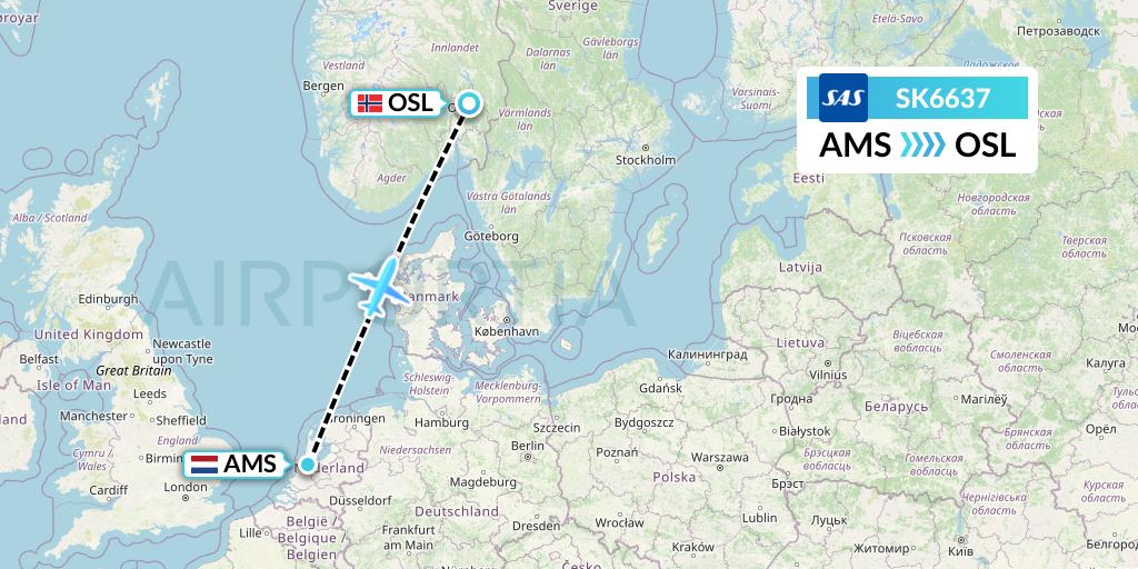 SK6637 SAS Flight Map: Amsterdam to Oslo