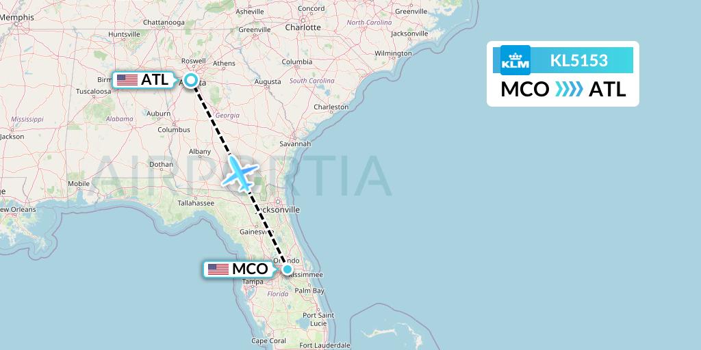 KL5153 KLM Flight Map: Orlando to Atlanta