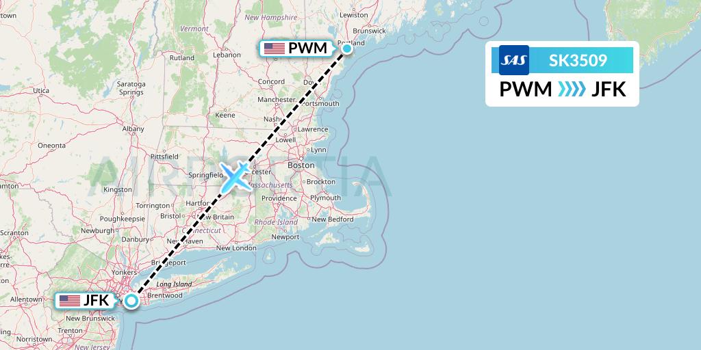 SK3509 SAS Flight Map: Portland to New York