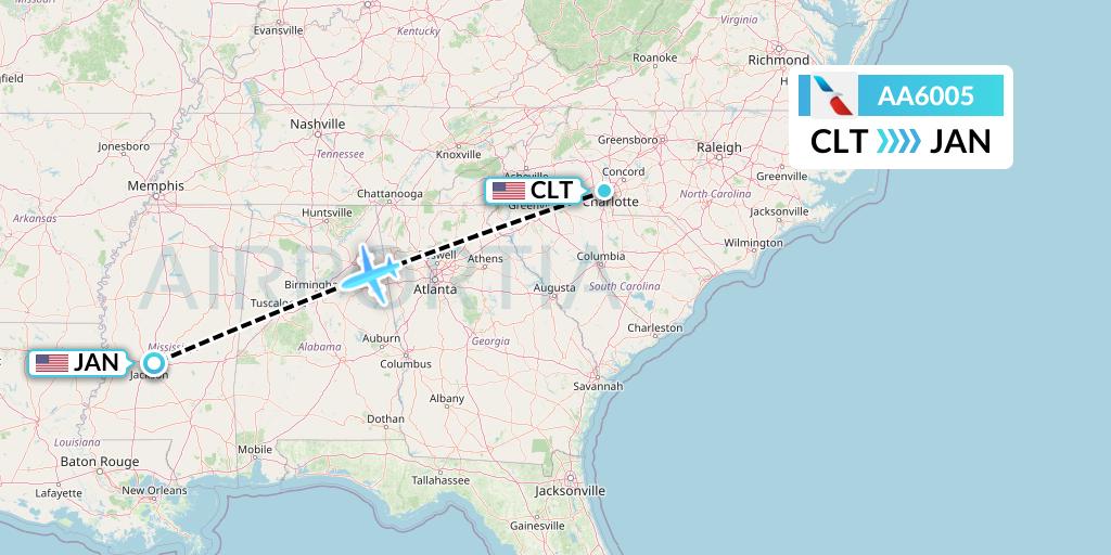 AA6005 American Airlines Flight Map: Charlotte to Jackson