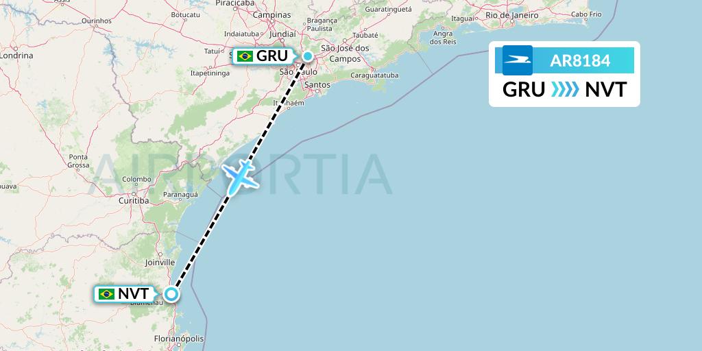 AR8184 Aerolineas Argentinas Flight Map: Sao Paulo to Navegantes
