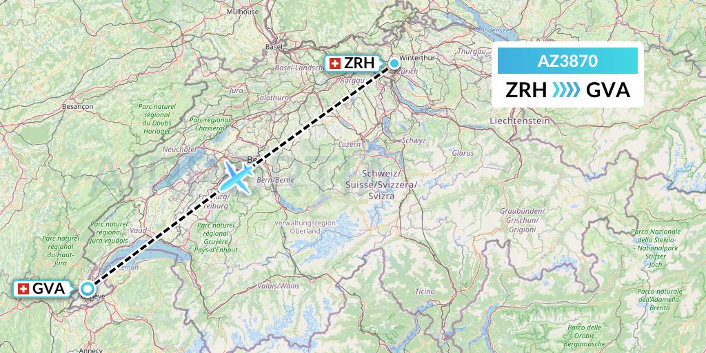 AZ3870 ITA Airways Flight Map: Zurich to Geneva
