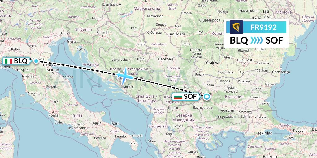 FR9192 Ryanair Flight Map: Bologna to Sofia