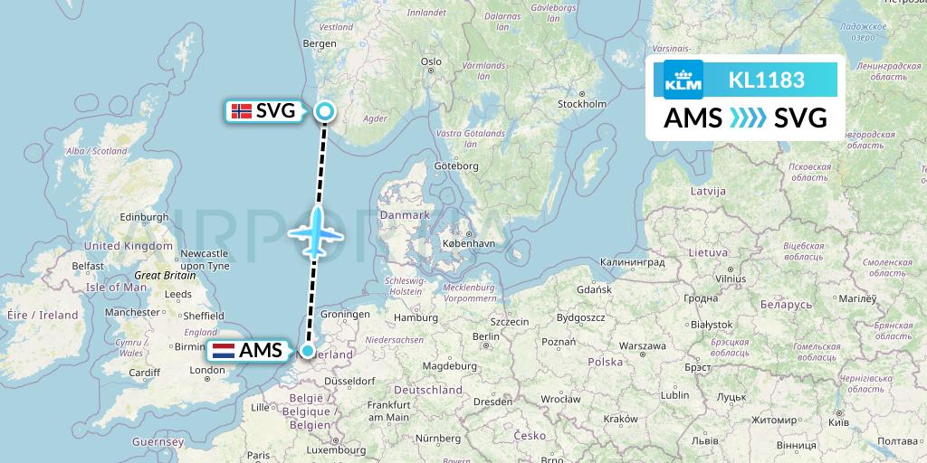 KL1183 KLM Flight Map: Amsterdam to Stavanger