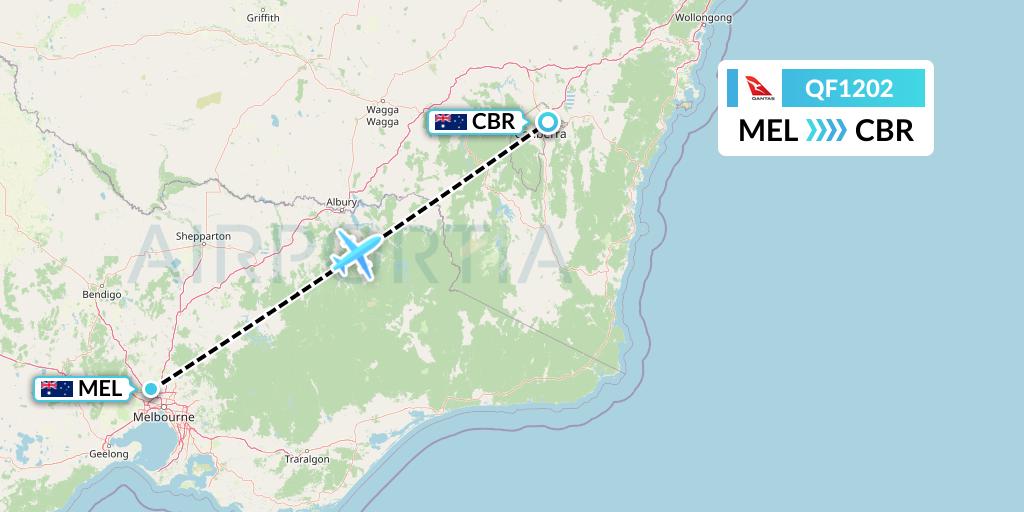 QF1202 Qantas Flight Map: Melbourne to Canberra