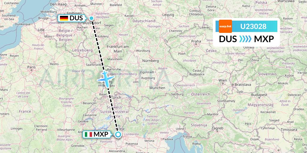 U23028 EasyJet Flight Map: Dusseldorf to Milan