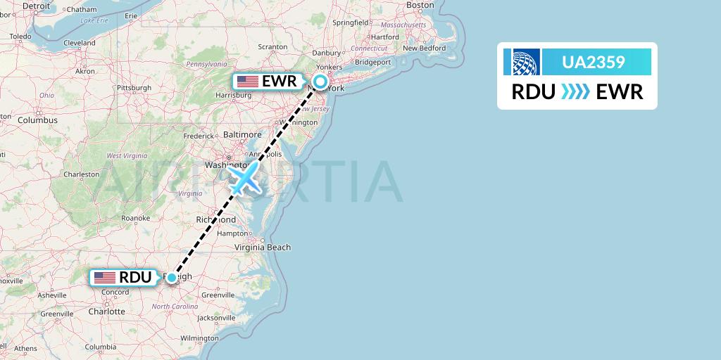 UA2359 United Airlines Flight Map: Raleigh-Durham to New York
