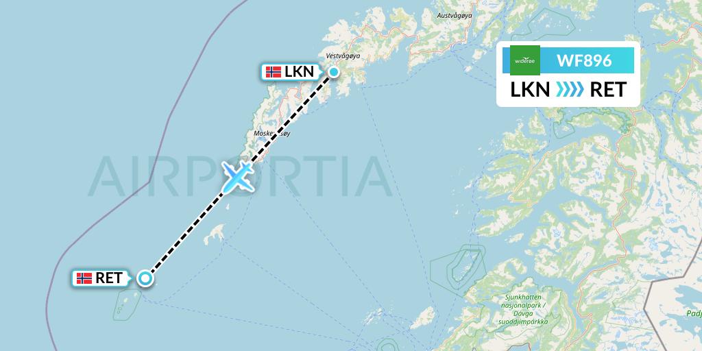 WF896 Wideroe Flight Map: Leknes to Rost
