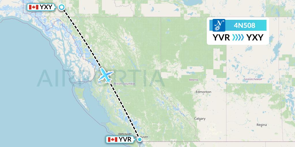 4N508 Air North Flight Map: Vancouver to Whitehorse