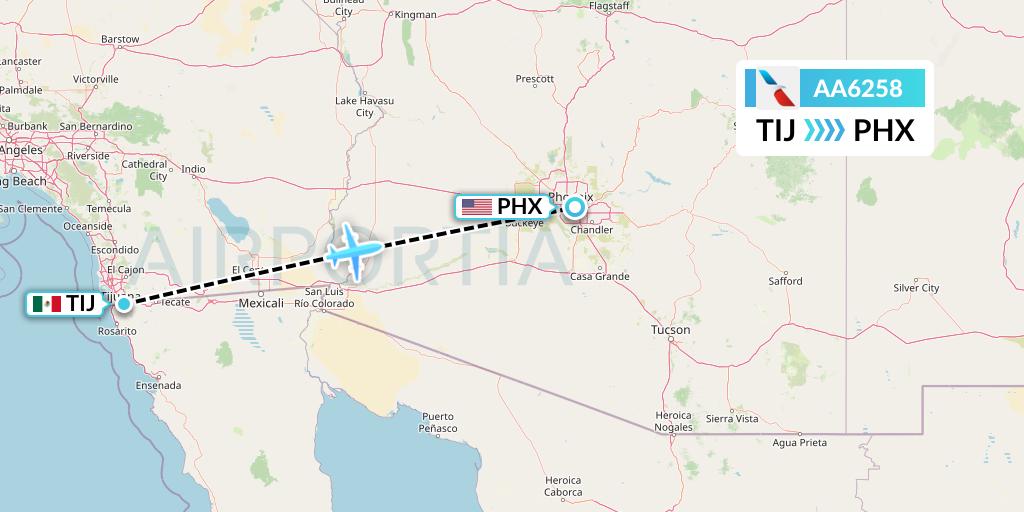 AA6258 American Airlines Flight Map: Tijuana to Phoenix