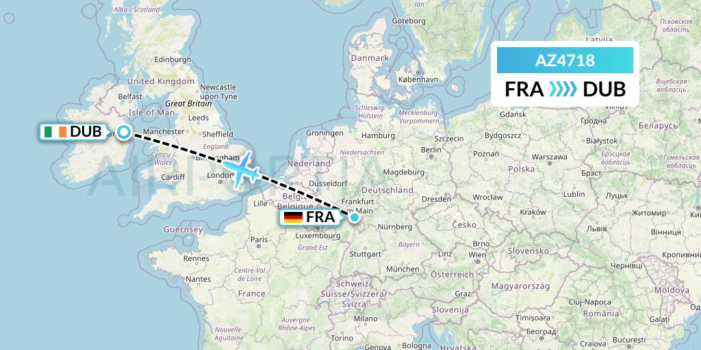 AZ4718 ITA Airways Flight Map: Frankfurt to Dublin