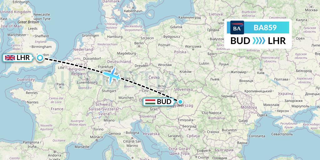 BA859 British Airways Flight Map: Budapest to London