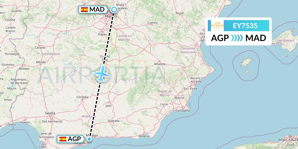EY7535 Etihad Airways Flight Map: Malaga to Madrid