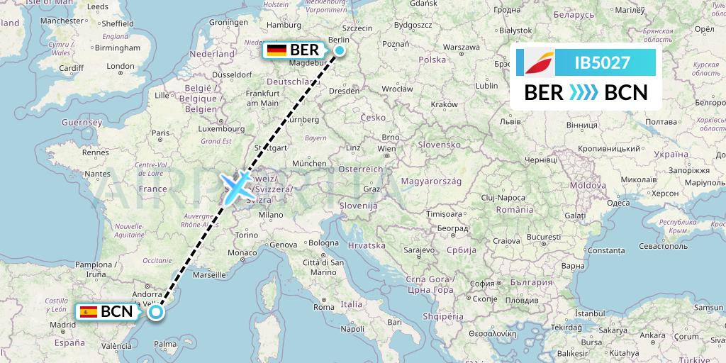 IB5027 Iberia Flight Map: Berlin to Barcelona