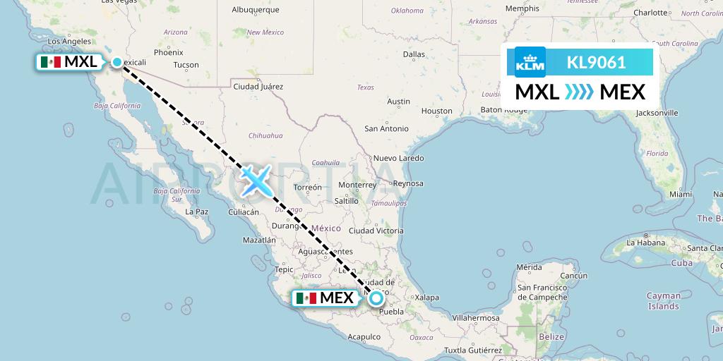 KL9061 KLM Flight Map: Mexicali to Mexico City