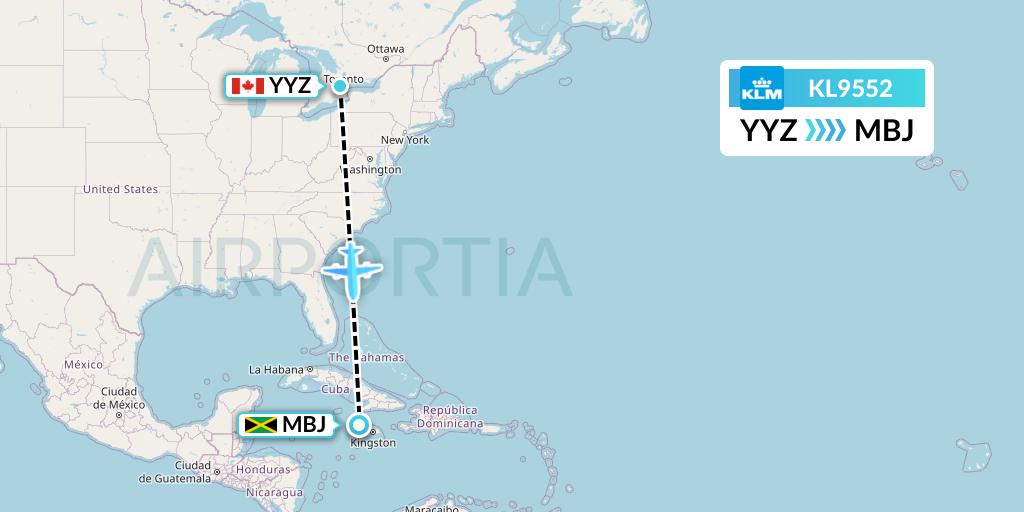 KL9552 KLM Flight Map: Toronto to Montego Bay