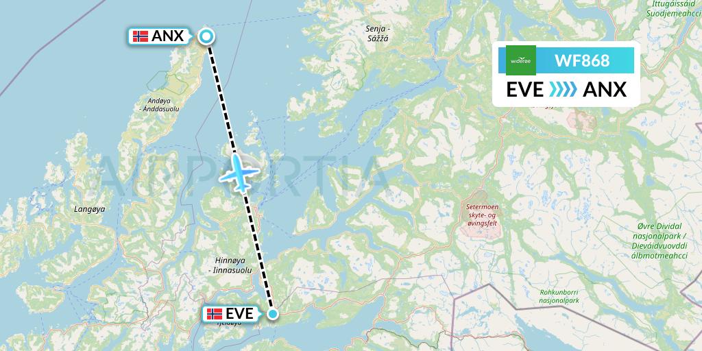 WF868 Wideroe Flight Map: Harstad to Andenes