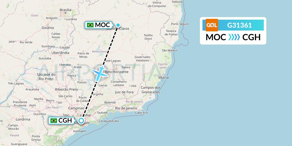 G31361 GOL Transportes Aeros Flight Map: Montes Claros to Sao Paulo