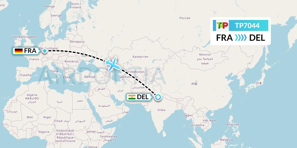 TP7044 TAP Portugal Flight Map: Frankfurt to Delhi