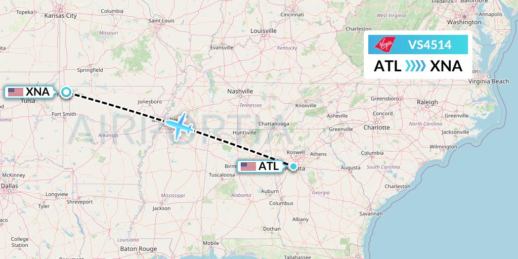 VS4514 Virgin Atlantic Airways Flight Map: Atlanta to Bentonville