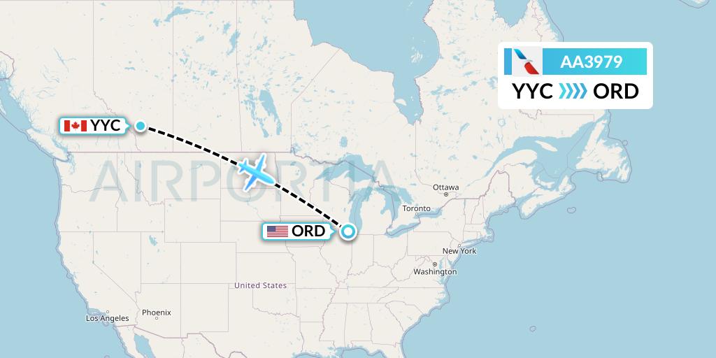 AA3979 American Airlines Flight Map: Calgary to Chicago
