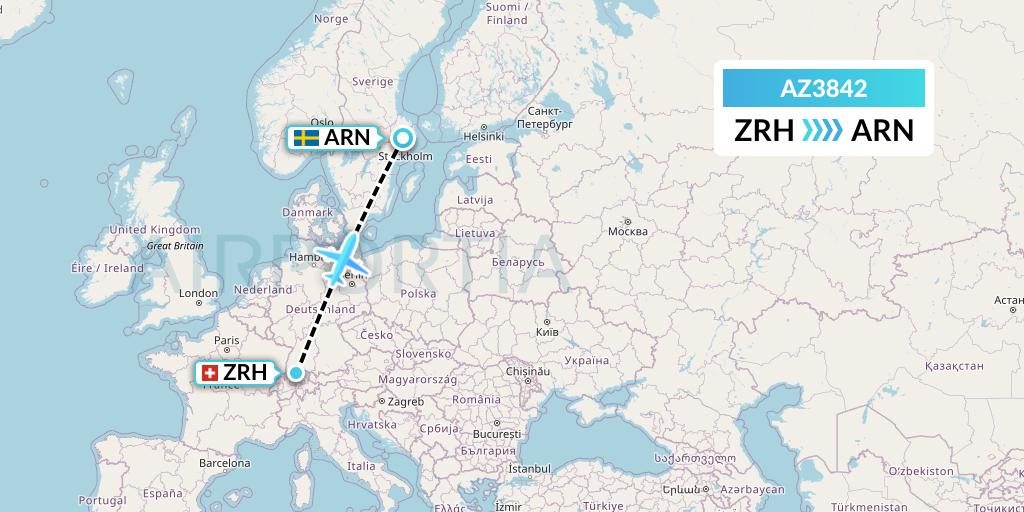 AZ3842 ITA Airways Flight Map: Zurich to Stockholm