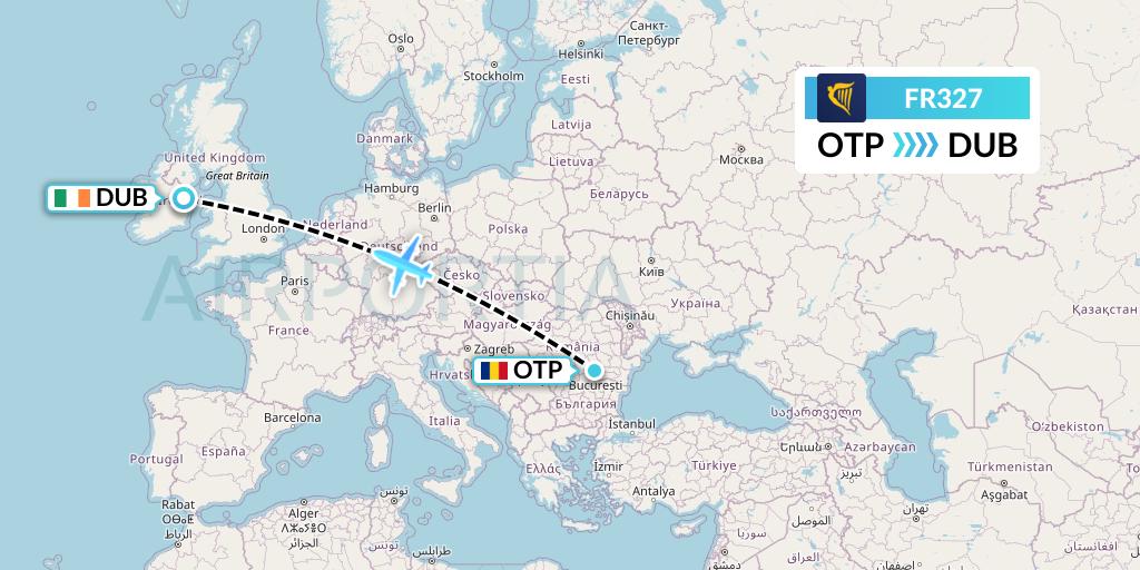FR327 Ryanair Flight Map: Bucharest to Dublin