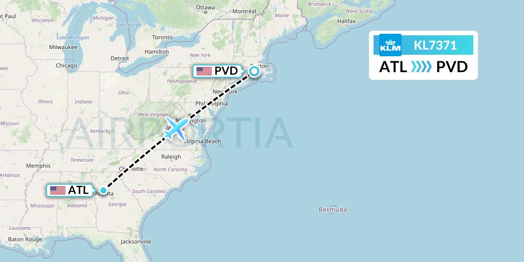KL7371 KLM Flight Map: Atlanta to Providence