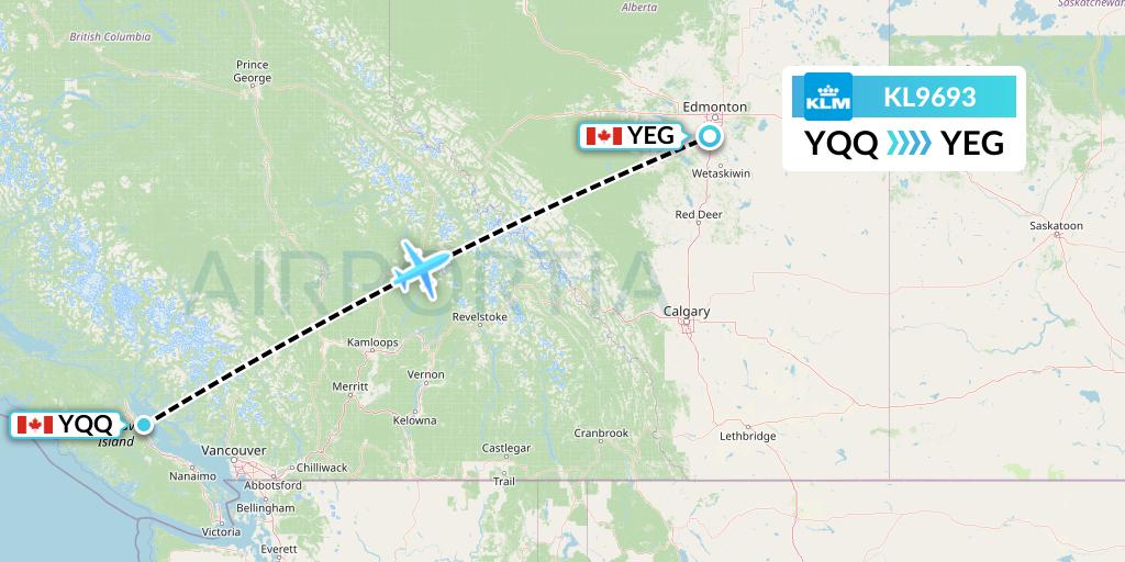KL9693 KLM Flight Map: Comox to Edmonton