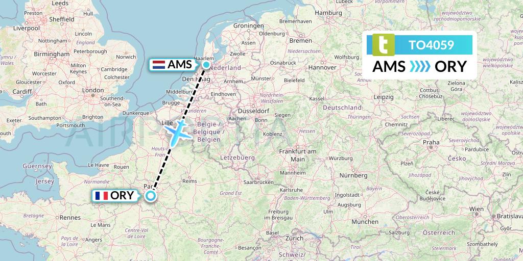 TO4059 Transavia France Flight Map: Amsterdam to Paris