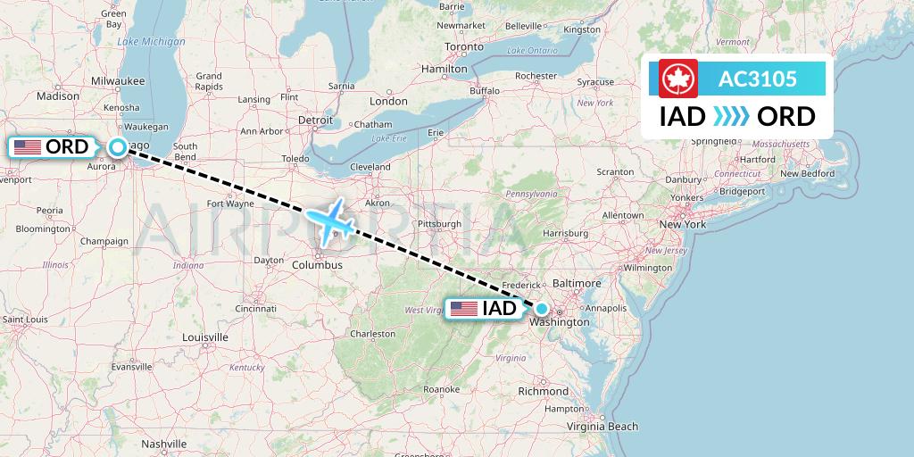 AC3105 Air Canada Flight Map: Washington to Chicago